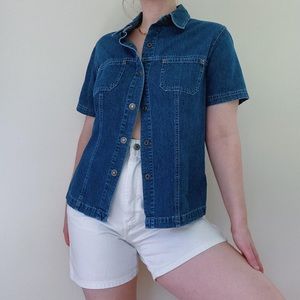 Vintage Denim Button Down Top Cotton Blue Size Medium